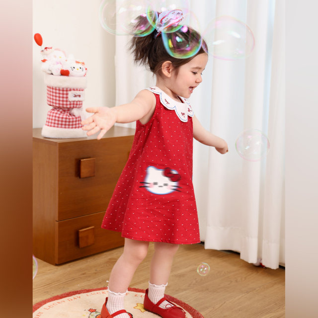ຊຸດແມວ polka dot magic ສີແດງຄລາສສິກ