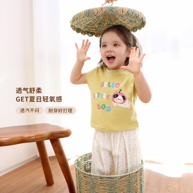 Little o daddy ເດັກຍິງເດັກນ້ອຍເດັກນ້ອຍຍິງຊຸດບາດເຈັບແລະ 2026 summer ໃຫມ່ເດັກນ້ອຍກາຕູນ t-shirt trousers ສອງສິ້ນຊຸດ