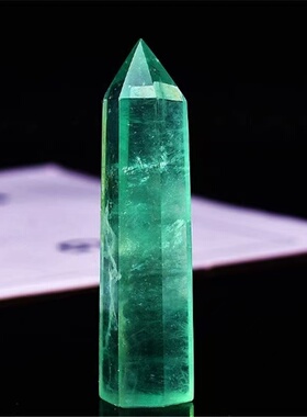 天然绿萤石六棱柱摆件单尖水晶能量柱子原石矿物标本手工打磨抛光