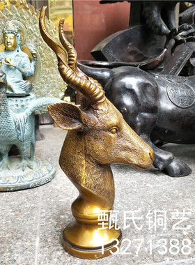 好货新品纯铜羊头雕塑动物摆件黄铜家居桌面摆件摆设装饰佳节送礼