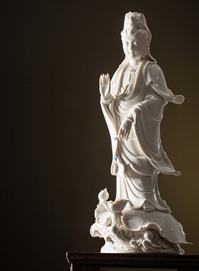 久造中式禅意白瓷滴水观音菩萨摆件家居客厅陶瓷大号佛像站像摆设