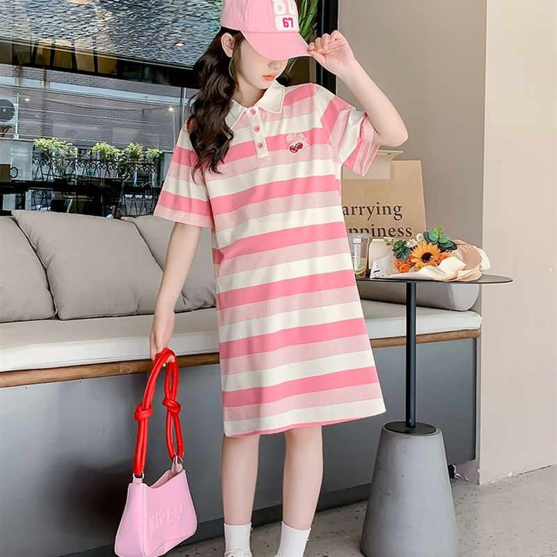 女童夏装连衣裙2025新款洋气童装polo长款T恤裙大童儿童夏季裙子,淘宝优惠券,粉丝福利购,淘宝优惠卷