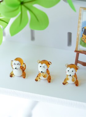 淄博琉璃手作小猴子卡通摆件不听不说不看桌面装饰品公仔手办礼物