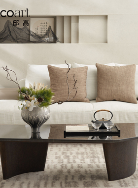 新中式酒店样板间休息区茶几水墨纹陶瓷阔口花器桌面花瓶装饰摆件