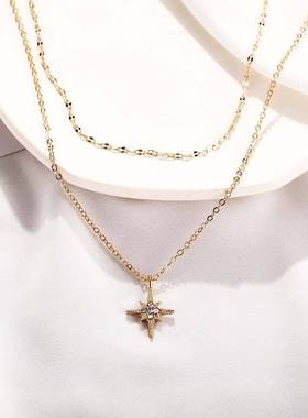 Star inlaid diamond pendant necklace retro simple clavicle