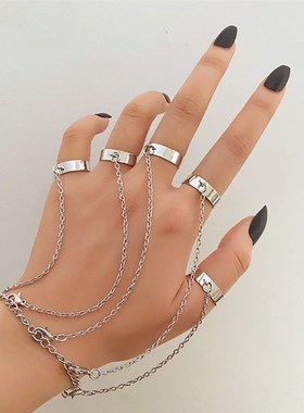 创意连指夸张手链戒指一体式女ins欧美小众设计百搭个性简约手环