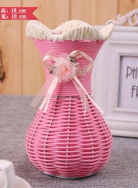 好货假花藤编花篮摆件塑料花盆客厅插花编织花瓶草编装饰干花花筐