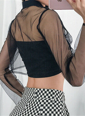 好货2021 Sexy Women Blouses See Through Transparent Mesh She