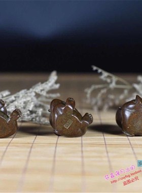 极速手工仿古实心紫铜日式茶宠小物件 不听不看不说三不猴茶道小