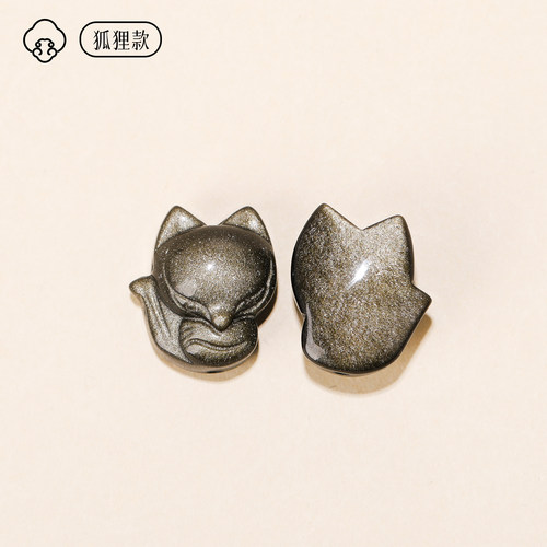 天然金曜石貔貅醒狮回纹珠雕刻散珠手链曜石无脸猫DIY配件 - 图3