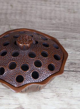 纯手工纯铜紫铜莲花莲蓬香炉装饰熏香家用室内摆件创意居家装饰品