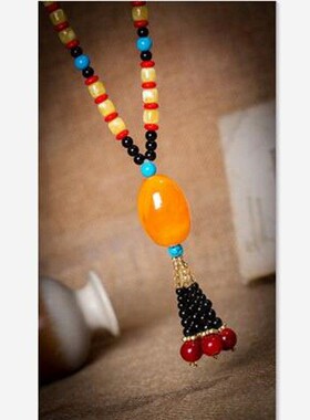 汉服胸前吊坠复古民族风项链金鱼挂饰女毛衣链长款衣服挂件百搭配