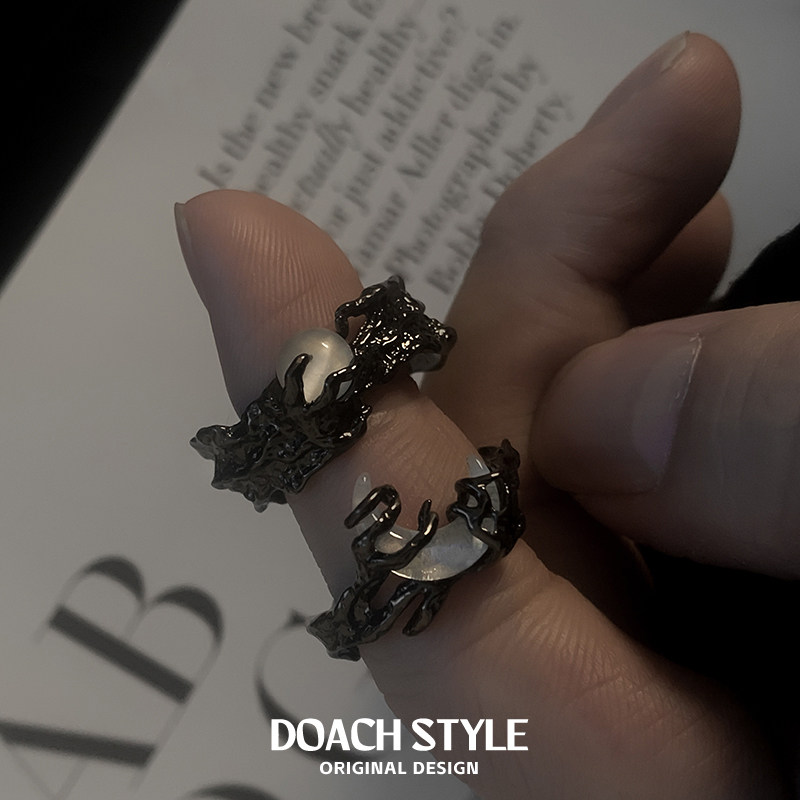 DOACH original black sun, moon and stars couple ring