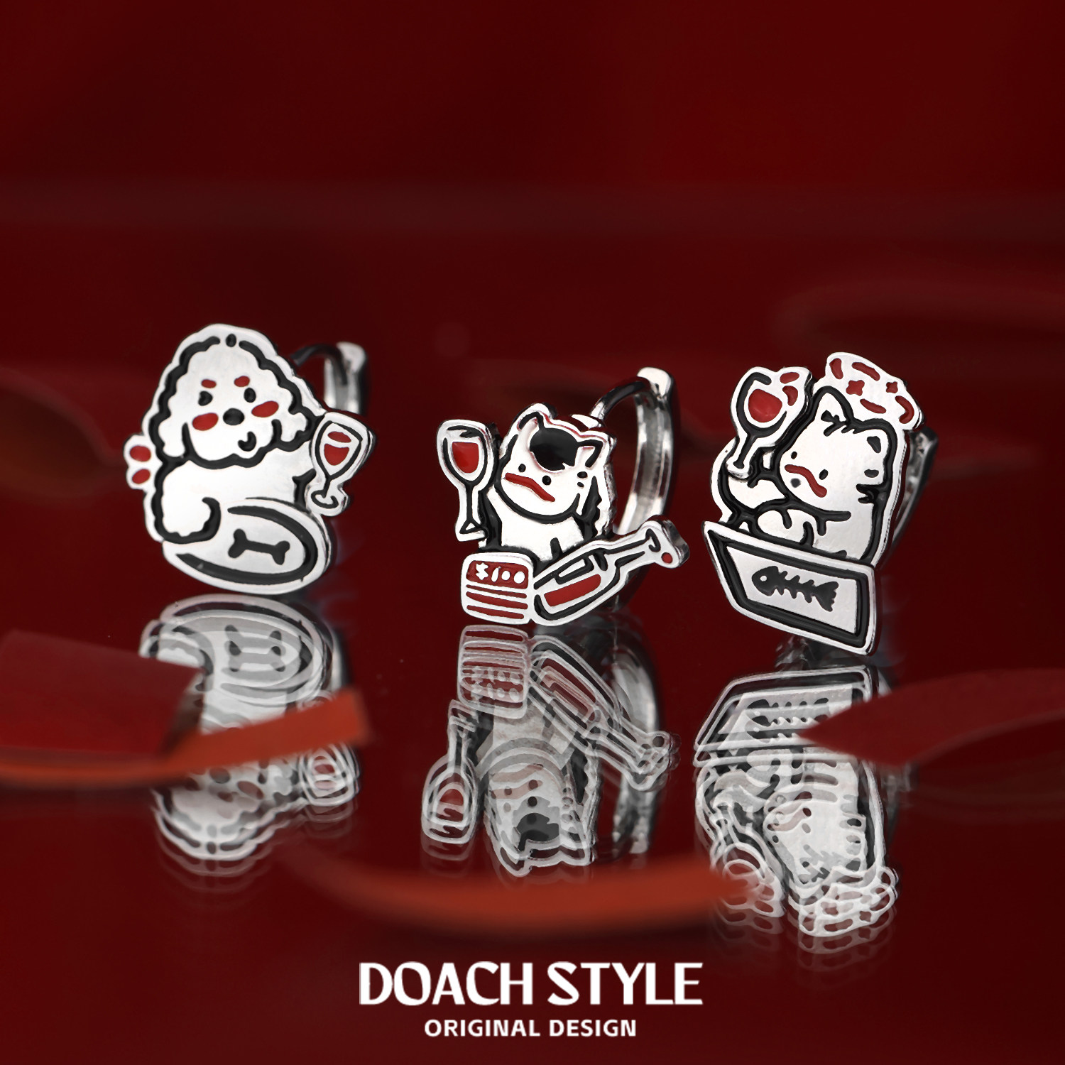 DOACH "马上酒有"小马小猫小狗耳环原创设计可爱耳钉甜酷高级耳饰,淘宝优惠券,粉丝福利购,淘宝优惠卷