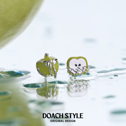 DOACH 纯银苹果耳钉原创设计高级感甜酷耳环小众新款养耳洞耳饰 - 图3