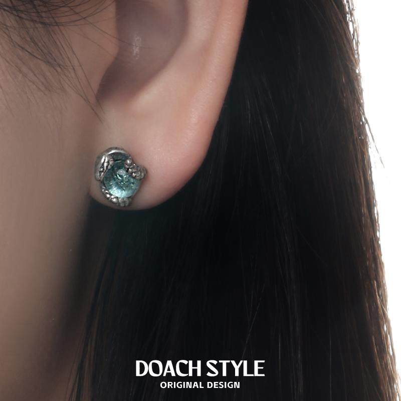 DOACH S925纯银耳钉女潮蓝色灵蛇做旧复古耳饰小众独特养耳洞耳环,淘宝优惠券,粉丝福利购,淘宝优惠卷
