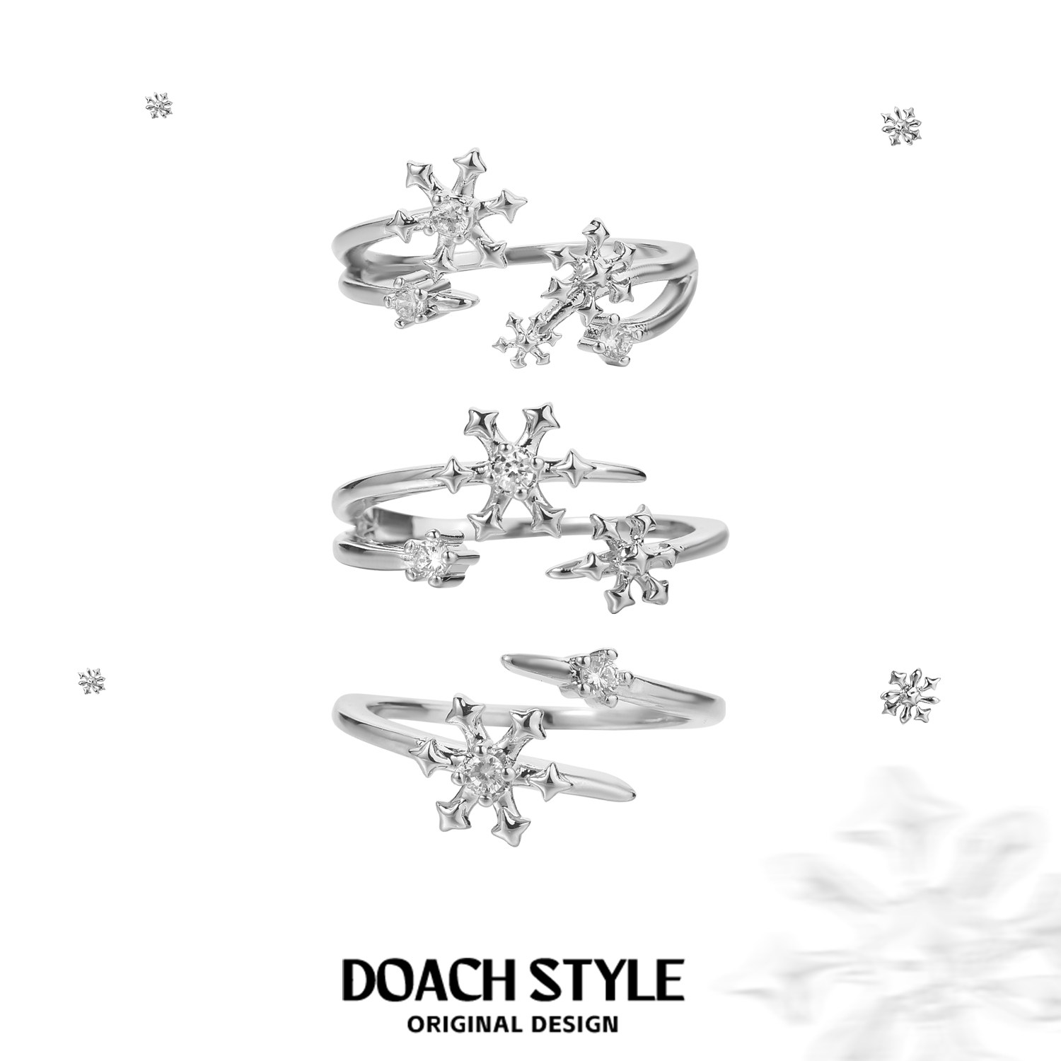 Original design snowflake ring tail ring index finger ring stackable