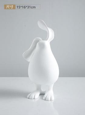 现代艺术树脂白色长耳兔饰品样板房售楼处客厅儿童房软装饰