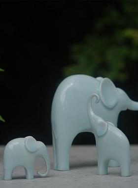 景德镇陶瓷可爱大象摆件一对招财客厅玄关书房电视柜装饰乔迁礼品