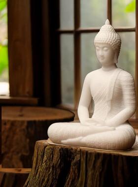 大日如来佛白云石12*9*6鱼缸造景茶空间摆件办公室桌面院庭摆件