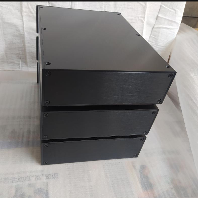 Pre-stage all-aluminum power amplifier chassis, all black, 230 wide, 70 high, 308 deep