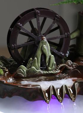 流水摆件循环水陶罐古法养鱼茶桌造景办公室装饰品客厅玄关风水轮