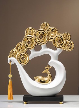 速发乔迁新象之摆礼物发财树寓意好的喜件小鹿麋鹿大居装饰品高端