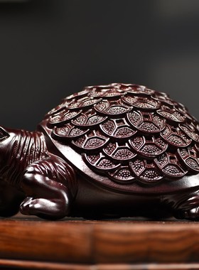 速发实木艺金钱龟摆件寿礼业开送礼长辈桌面办公室家居客厅装饰工