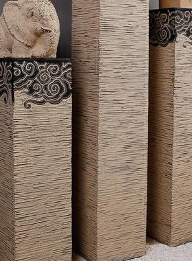 新中式祥云展示柱彷古石墩落地摆件客厅过道玄关饰品底座金色柱子