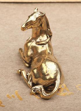 做旧旺财黄铜马卧马桌面生肖家居客厅茶台茶宠工艺品茶桌摆设摆件