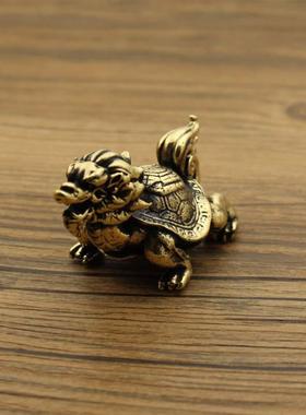 铜实心玄武龙龟摆件 黄铜乌龟镇纸 毛笔架茶宠茶壶盖置手把件