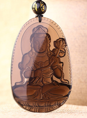 天然冰种黑曜石生肖本命年男属虎吊坠大日如来大势至佛珠项链