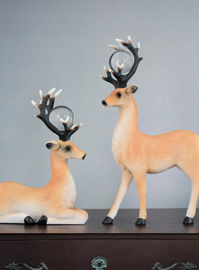 北欧式招财情侣麋鹿水晶球摆件客厅玄关酒柜创意装饰品乔迁小礼物