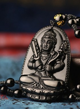 天然黑曜石十二生肖吊坠属龙兔牛羊狗男士女随身项链送礼用本命年