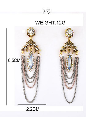 欧美复古简约金属流苏链条吊坠耳环春夏季百搭女耳坠长款耳饰批