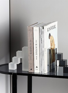 北欧现代简约阶梯水晶书档书立摆件 书房玄关卧室样板间轻奢饰品