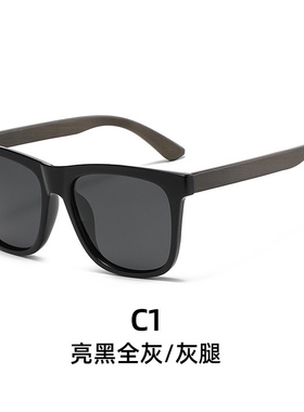 日系风新款太阳眼镜复古方形男士偏光抗UV绿色竹木镜腿女士太阳眼