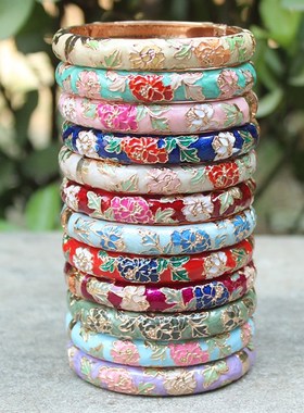 新品北京旅游礼物景泰蓝复古牡丹花时尚手镯送女友 中式出国留学