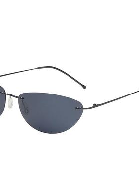 太阳眼镜无框偏光镜太阳眼镜黑客帝国超轻驾驶男士开车椭圆复古同