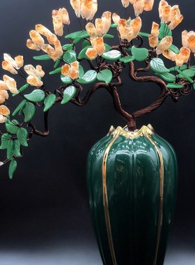 黄水晶发财树摇钱树客厅招财酒柜玄关装饰品开业结婚新居送礼