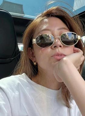 2025新款港式老钱风太阳眼镜女时尚覆古椭圆金属框眼镜偏光太阳眼