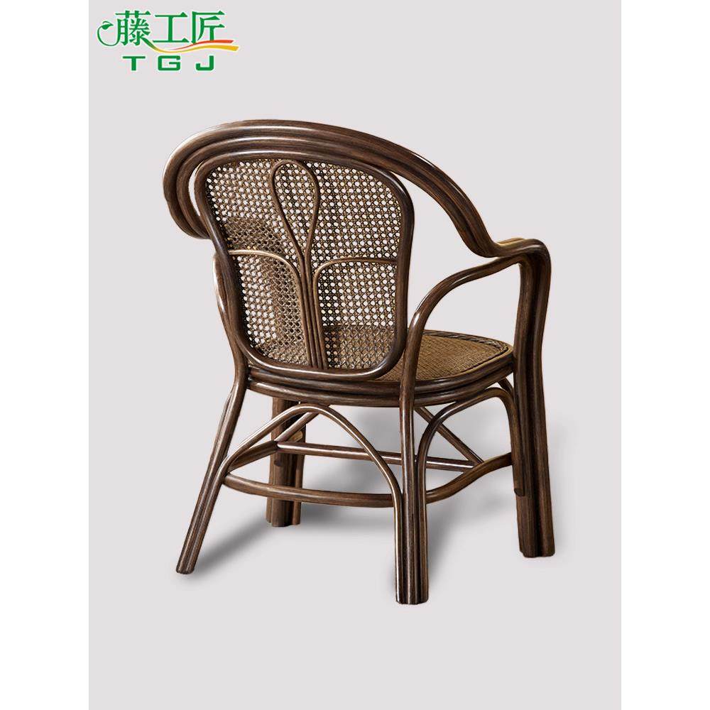 藤靠背椅天然真藤椅老人椅单人靠背椅家用扶手椅老式藤编阳台滕椅,淘宝优惠券,粉丝福利购,淘宝优惠卷