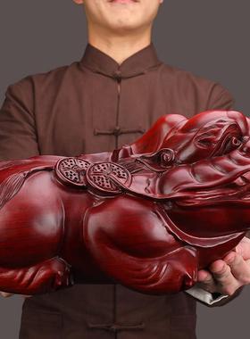 黑檀木雕刻实木招财貔貅摆件一对工艺品电视柜客厅店铺开业装饰品