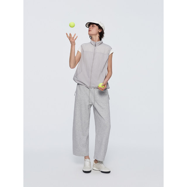 Hua Jiyan Shell Pants Drawstring Elastic Waist Air Layer Wide Legs Loose Scimitar Casual Pants Nine-Point Sweatpants Women