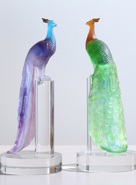速发琉璃孔雀摆件有凤来栖结迁客物轻奢风工艺品礼厅装饰搬家乔婚