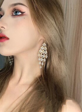 现货不买是没眼光!宫廷风复古小众耳环个J水晶流苏925耳饰耳夹女