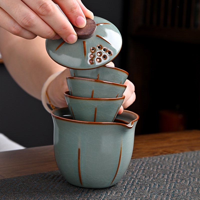 Sufa Drinking Crafts Ru Kiln Portable Travel Tea Set for Camping and Carrying with You Baoshao Tea Equipment for Outdoor Travel