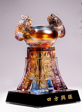 速发琉璃金蟾鼎聚宝饰招财办公室公司开业礼品装摆收纳盆件