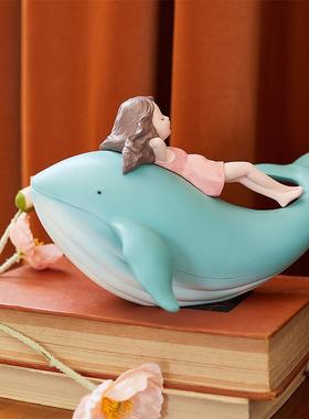 鲸鱼女孩摆件艺术高级感轻奢家居装饰品客厅玄关书柜橱窗生日礼物