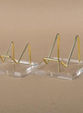 水晶原石奇石玉石矿标晶簇矿石展示架亚克力底座展示台铁艺置物架